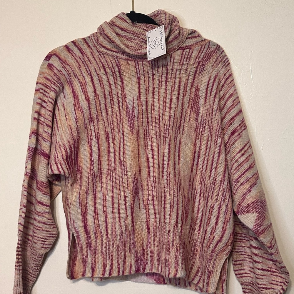 Absolutely Pink and Cream Cowl Neck Sweater
